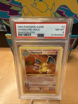 1999 POKEMON BASE SET SHADOWLESS #4 CHARIZARD-HOLO PSA 8 PRINT ERROR (HICKEY) - Image 4
