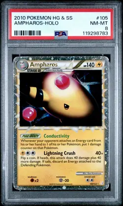 2010 POKEMON HEARTGOLD AMPHAROS PRIME #105 ULTRA RARE PSA 8 NM #119298783 - Image 1