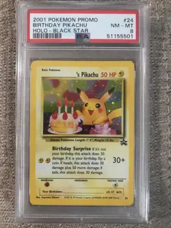 Pokemon Birthday Pikachu # 24 2001 Holo Black Star Promo PSA 8 - Image 1