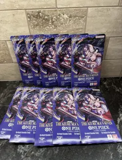 10 x One Piece OP14 - THE AZURE SEA’S SEVEN - Sleeved Blister Booster Packs Lot - Image 1