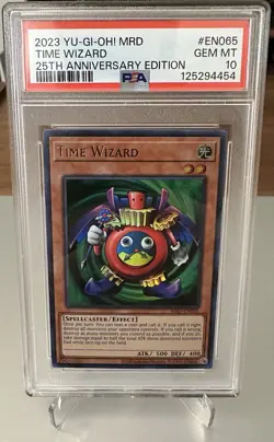 2023 YU-GI-OH! METAL RAIDERS 25TH ANNIVERSARY EDITION #EN065 TIME WIZARD PSA 10 - Image 1