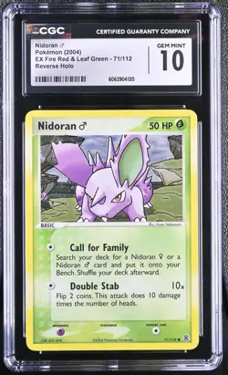 CGC 10 Nidoran EX Fire Red & Leaf Green 71/112 Reverse Holo Pokemon Card - Image 1