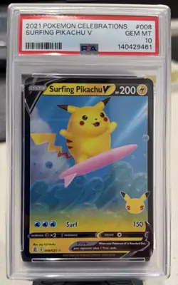 2021 Pokemon Celebrations Surfing Pikachu V Full Art 008/025 PSA 10 - Image 1