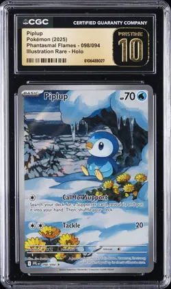 2025 POKEMON PHANTASMAL FLAMES ILLUSTRATION RARE HOLO #98 PIPLUP CGC 10 PRISTINE - Image 1