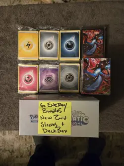 POKEMON OFFICIAL TCG CARD LOT BASIC ENERGY x6 Bundle + Charizard SLEEVES/DECKBOX - Image 2