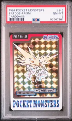 1997 POCKET MONSTERS CARDDASS #145 ZAPDOS-PRISM PSA 8 - Image 1