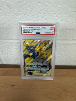 Pikachu & Zekrom Gx Full Art Pokemon Sun & Moon Team Up 162/181 PSA 9 - Image 1