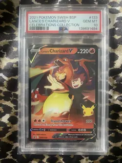 2021 POKEMON SWSH BLACK STAR PROMO 133 LANCE'S CHARIZARD V CELEBRATIONS PSA 10 - Image 1