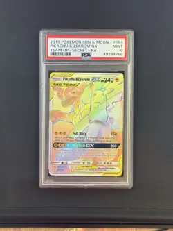 2019 Pokemon S&M Team Up Pikachu & Zekrom GX 184/181 (Secret Rare Rainbow) PSA 9 - Image 1