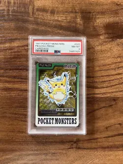 1997 Pikachu PRISM HOLO Pokemon Japanese Vending Bandai Carddass PSA NM-MT 8 - Image 1