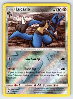 Lucario 126/214 2019 SM Unbroken Bonds Pokemon Card Reverse Holo Rare - Nm - Image 1