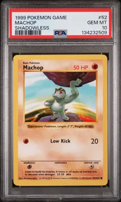 POKEMON CARD 1999 Base set Shadowless PSA 10 GEM MINT Machop #52 - Image 1
