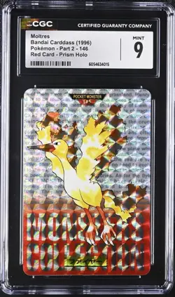 1996 Pokemon Bandai Carddass Vending Prism Red Moltres #146 CGC 9 MINT - Image 1