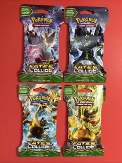 Pokemon Fates Collide Sleeved Booster Pack COMPLETE ART SET- 4 Packs NEW SEALED! - Image 1