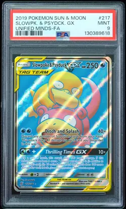 2019 Slowpoke & Psyduck GX #217 Tag Team Unified Minds PSA 9 Pokemon Card - Image 1