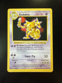 Pokemon Kadabra TCG Uncommon Card 32/102 Shadowless, Base Set, Light Play - Image 1