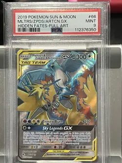 2019 Pokemon SM Hidden Fates Moltres & Zapdos ArticunoTag Team #66/68 PSA 9 - Image 1