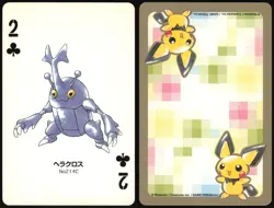 HERACROSS NO. 214 2 OF CLUBS GOLD POKEMON POKER CARD JAPANESE 1999 - Image 1