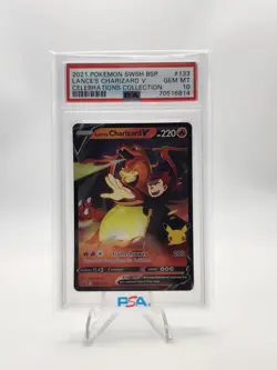 2021 POKEMON SWSH BLACK STAR PROMO CELEBRATIONS COLL LANCE'S CHARIZARD V PSA 10 - Image 1