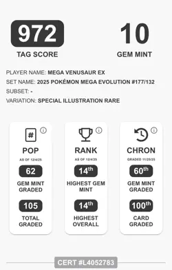 TAG 10 Pokemon Mega Evolution - Mega Venusaur Special Illustration Rare 177/132 - Image 3