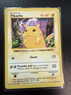 Pokemon Pikachu TCG Base Set Shadowless Common Yellow Cheeks Card 58/102 LP - Image 1