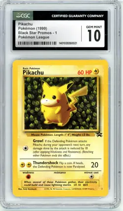 Pokemon Pikachu #1 Black Star Promo Pokemon League CGC 10 Gem Mint - Image 1