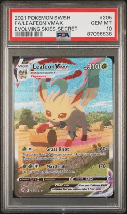 2021 Pokemon Sword & Shield Evolving Skies Leafeon VMAX #205 FA PSA 10 GEM MINT - Image 1