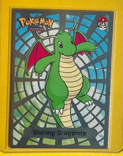 💥 Shiny DRAGONITE Pokemon Vintage Art CARD Metallic Foil Collectible Anime NM💥 - Image 1