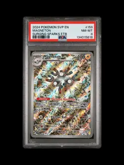 2024 POKEMON SURGING SPARKS POKEMON CENTER ETB PROMO #159 MAGNETON 💎PSA 8💎 - Image 1