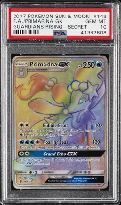 2017 POKEMON SUN & MOON GUARDIANS RISING SECRET FULL ART/PRIMARINA GX PSA 10 - Image 1
