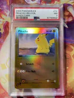 PSA 7 NM Pikachu 72/100 Reverse Foil EX Sandstorm 2003 Pokemon TCG - Image 1