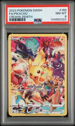 PIKACHU 2023 POKEMON SWORD & SHIELD CROWN ZENITH #160 FULL ART PSA 8 - Image 1