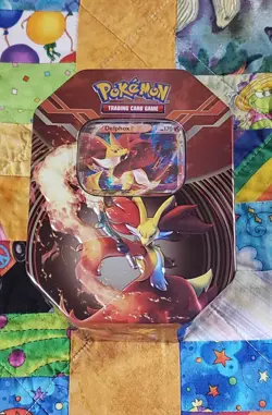 Pokemon XY 2014 Delphox EX XY19 Card with Empty Kalos Power Tin - Image 1