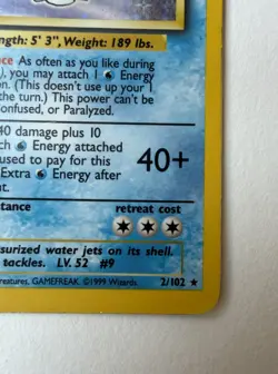 Pokemon Card - Blastoise Base Set 2/102 Unlimited Holo 1999 MP - Image 4