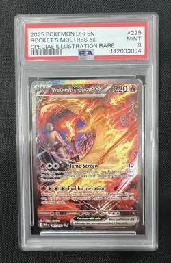 2025 POKEMON DESTINED RIVALS 229/182 TEAM ROCKET'S MOLTRES EX PSA 9 MINT - Image 1