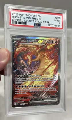 2025 POKEMON DESTINED RIVALS 229/182 TEAM ROCKET'S MOLTRES EX PSA 9 MINT - Image 3