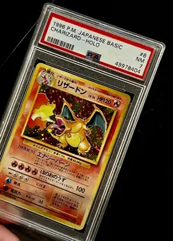 1996 POKEMON BASE SET JAPANESE #6 CHARIZARD-HOLO PSA 7 * partial-swirl * - Image 4