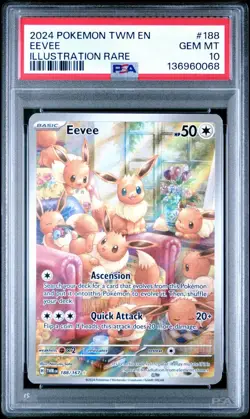 2024 POKEMON TWM EN-TWILIGHT MASQUERADE ILLUSTRATION RARE #188 EEVEE PSA 10 - Image 1