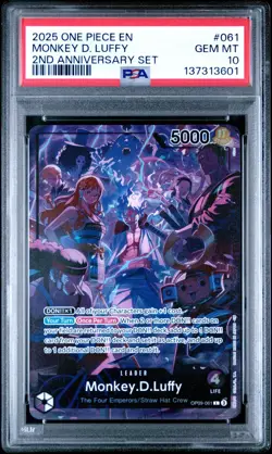 2025 ONE PIECE OP09 061 MONKEY D LUFFY ENGLISH 2ND ANNIVERSARY SET PROMO PSA 10 - Image 1
