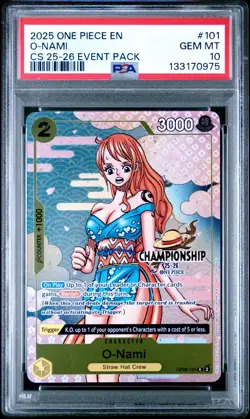 2025 ONE PIECE OP06 101 CHAMPIONSHIP CS 25-26 EVENT PACK O-NAMI PROMO PSA 10 - Image 1