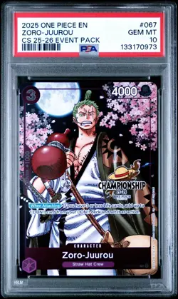 2025 ONE PIECE OP05 067 CHAMPIONSHIP CS 25-26 EVENT PACK ZORO JUUROU PSA 10 - Image 1