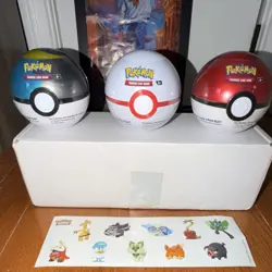 Pokemon TCG Poke Ball Tin 3-Pack Booster Set with Sticker Sheet 2024 - Image 2