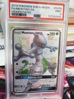 2019 Pokemon Sun & Moon Hidden Fates Full Art Shiny #SV59 PSA 9 MINT MEWTWO GX - Image 2