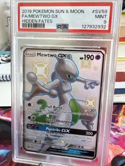 2019 Pokemon Sun & Moon Hidden Fates Full Art Shiny #SV59 PSA 9 MINT MEWTWO GX - Image 3
