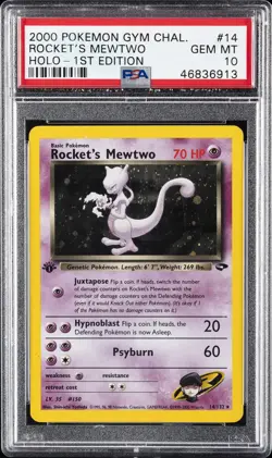 2000 POKEMON GYM CHALLENGE HOLO-1ST ED #14 ROCKET'S MEWTWO PSA 10 - Image 1