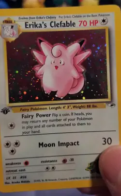 Erika's Clefable Holo Swirl 1st Edition NM 3/132 Gym Heroes Pokemon - Image 3