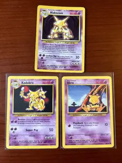Pokemon TCG 1999 Base Set Evolution Rare Holo Alakazam Abra Kadabra WOTC Cards - Image 1