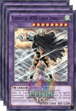 X3 Playset 1st Ed Elemental HERO Great Tornado SDHS-EN045 Yugioh - Image 1