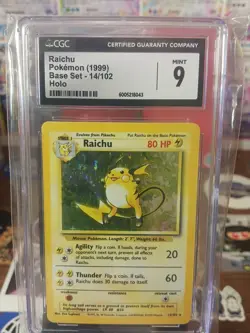 CGC 9 MINT Raichu 1999 Base Set 14/102 Holo Pokemon Card - Image 1