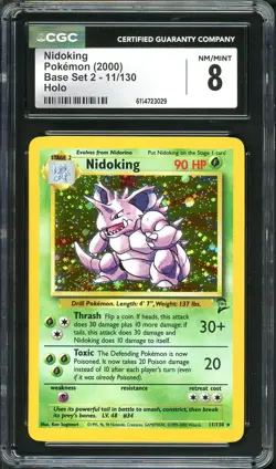 CGC 8 Nidoking Base Set 2 11/130 Holo SWIRL 2000 Pokemon Card NM/MINT psa - Image 1